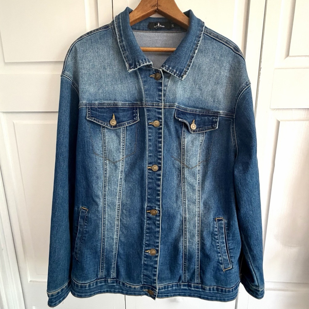 Agnes Orinda Plus Size 2X Denim Jacket Women Washed Front Trucker Jean Jacket